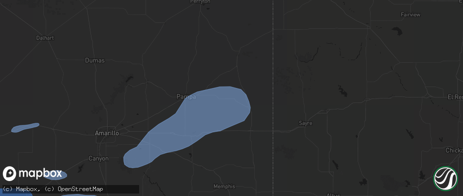 Hail map in Mobeetie, TX on May 14, 2026