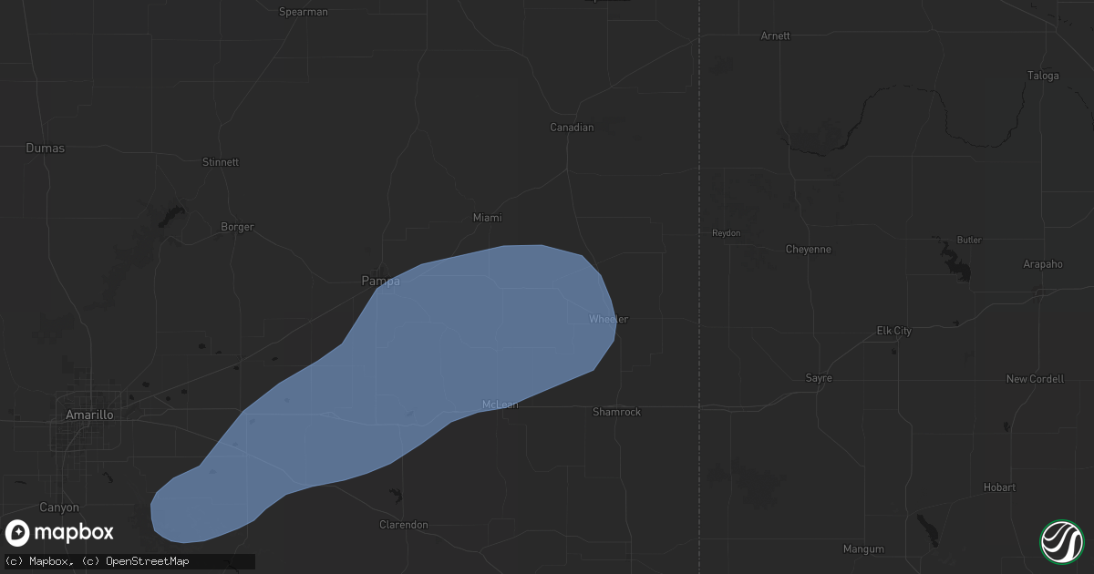 Hail map in Mobeetie, TX on May 14, 2026