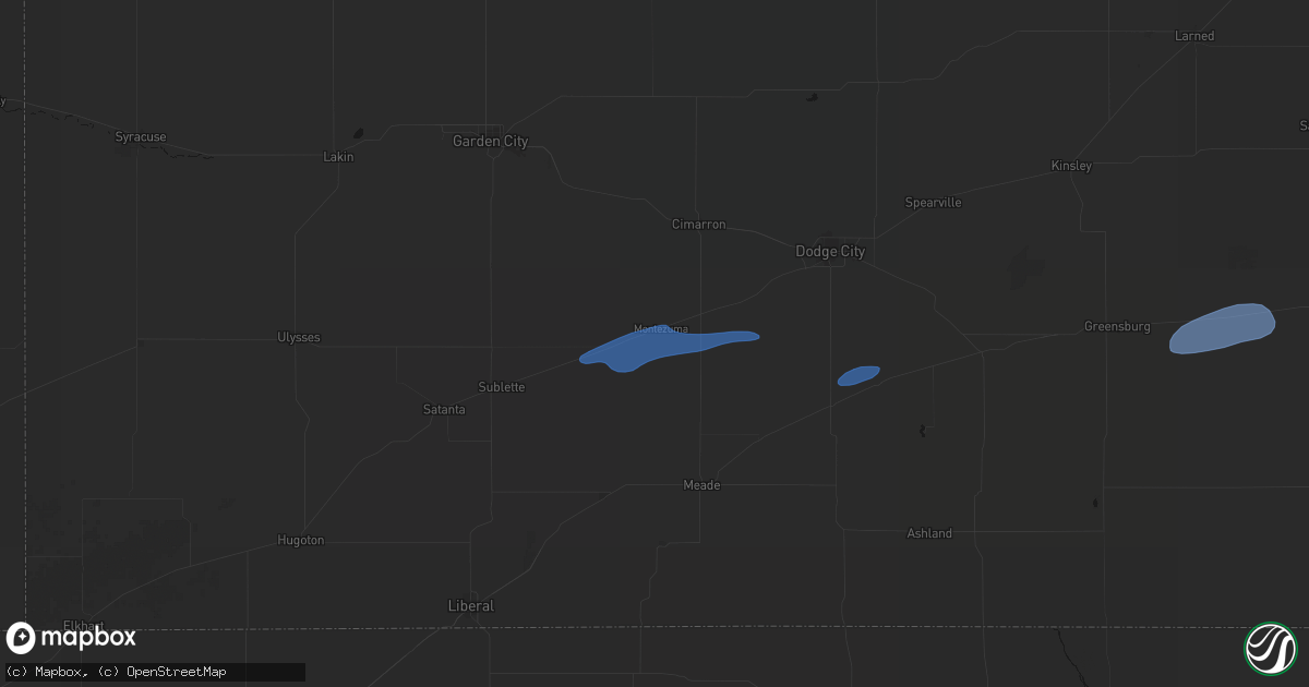 Hail map in Montezuma, KS on May 14, 2026
