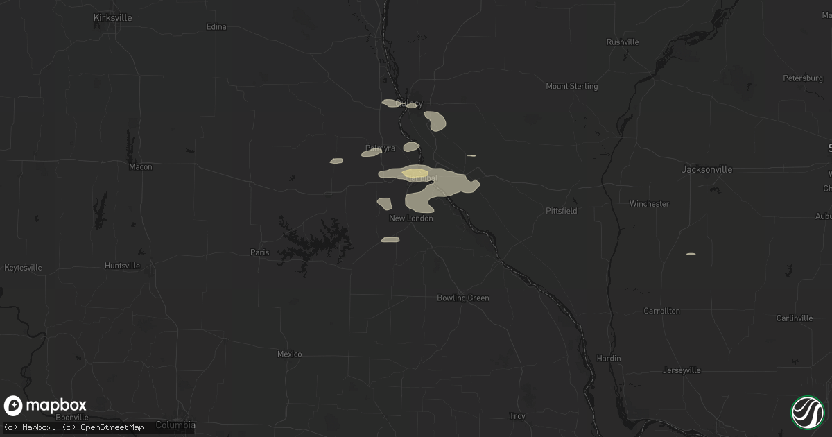 Hail map in New London, MO on May 14, 2026