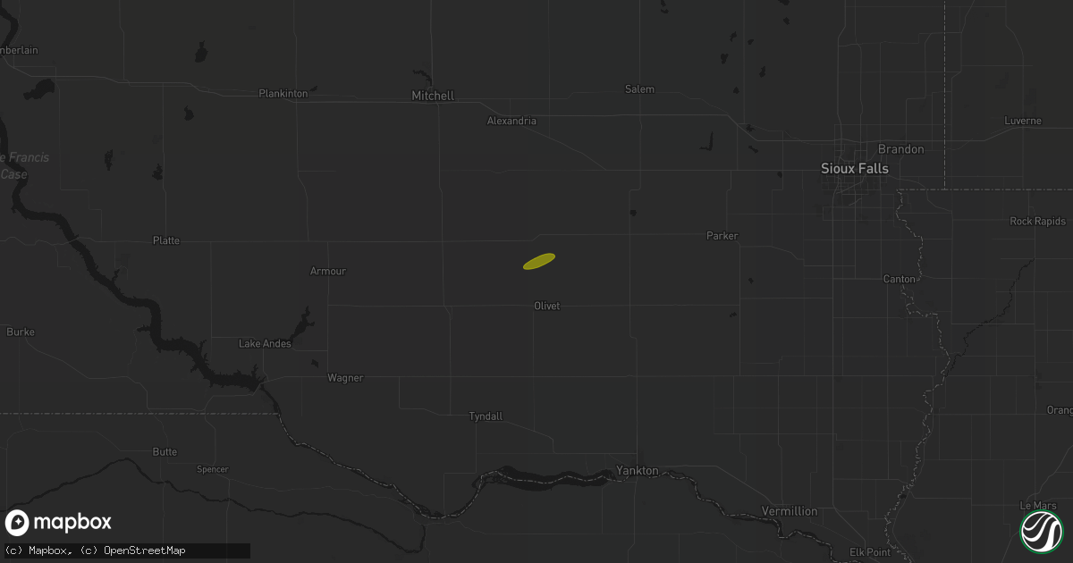 Hail map in Olivet, SD on May 14, 2026