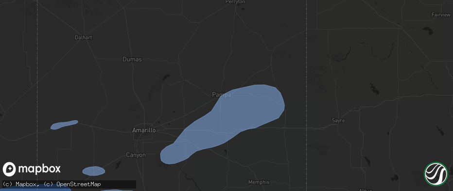 Hail map in Pampa, TX on May 14, 2026