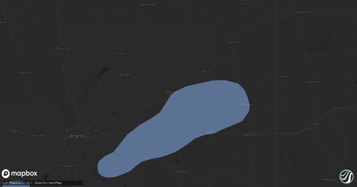 Hail map in Pampa, TX on May 14, 2026