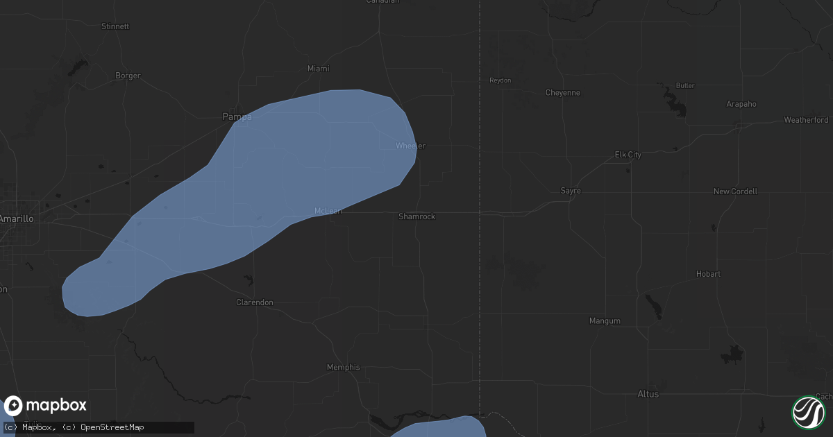 Hail map in Shamrock, TX on May 14, 2026