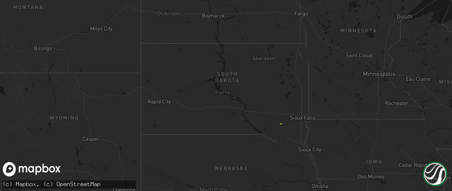 Hail map in South Dakota on May 14, 2026