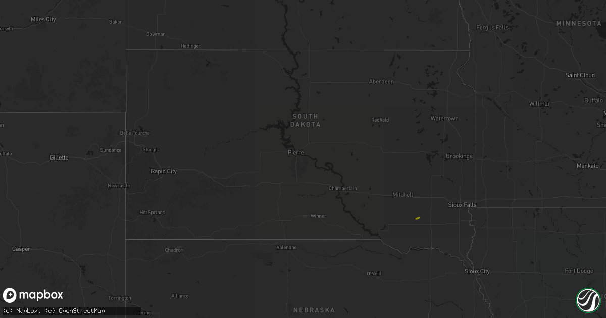 Hail map in South Dakota on May 14, 2026