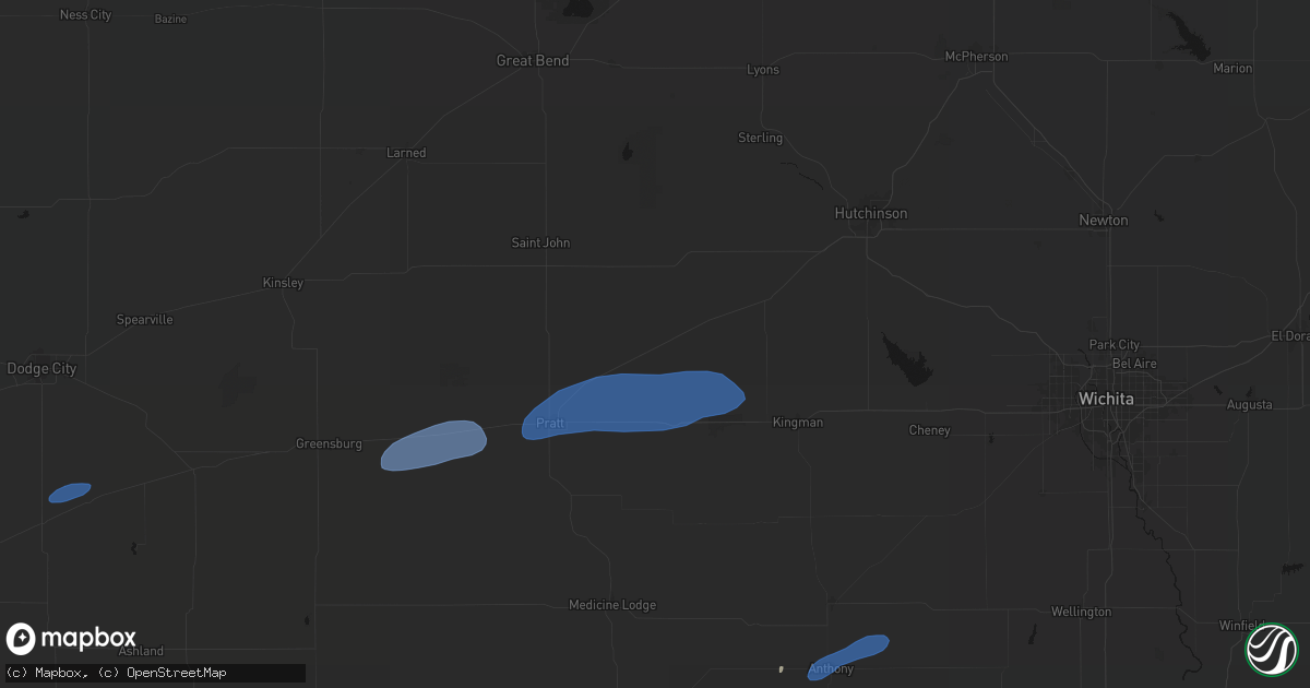 Hail map in Turon, KS on May 14, 2026