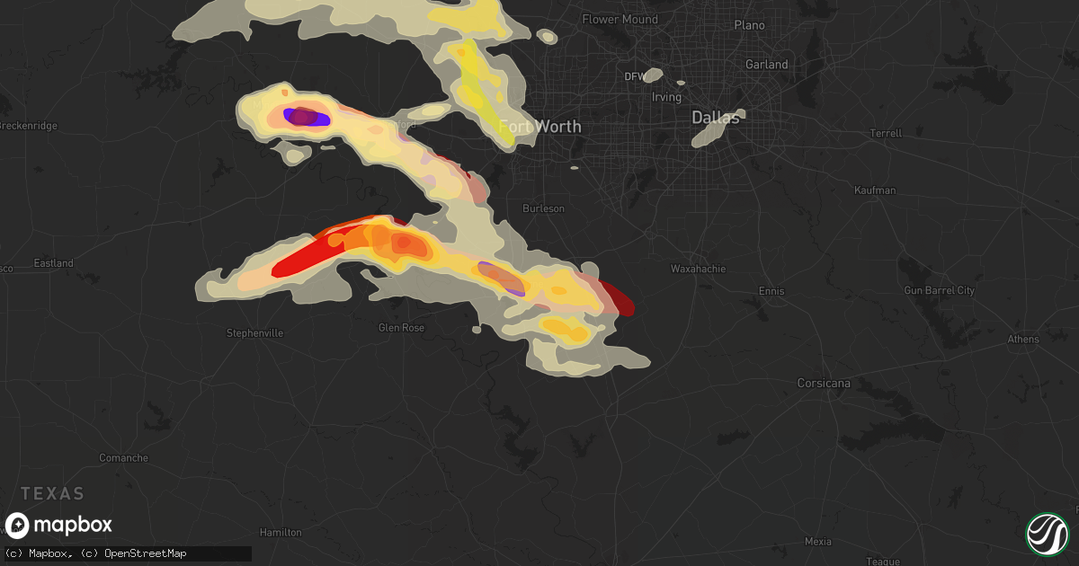Hail map in Cleburne, TX on May 15, 2013