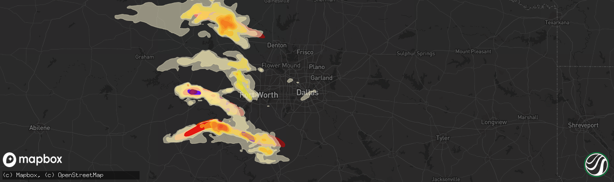 Hail map in Dallas, TX on May 15, 2013