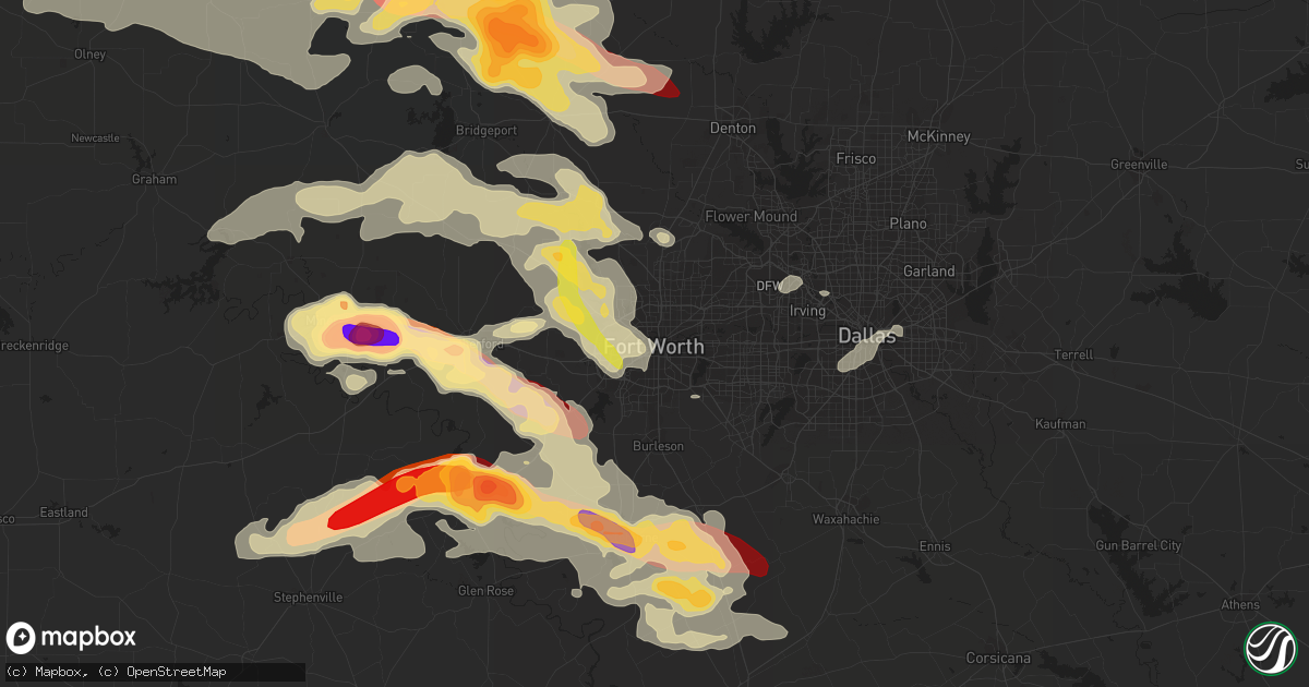 Hail map in Fort Worth, TX on May 15, 2013