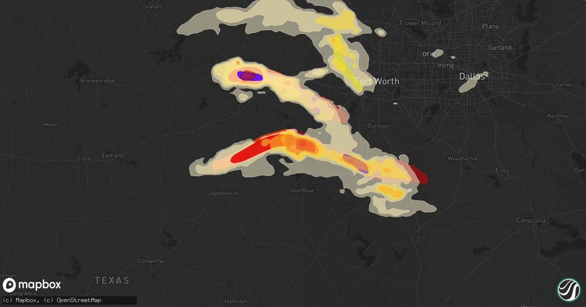 Hail map in Granbury, TX on May 15, 2013