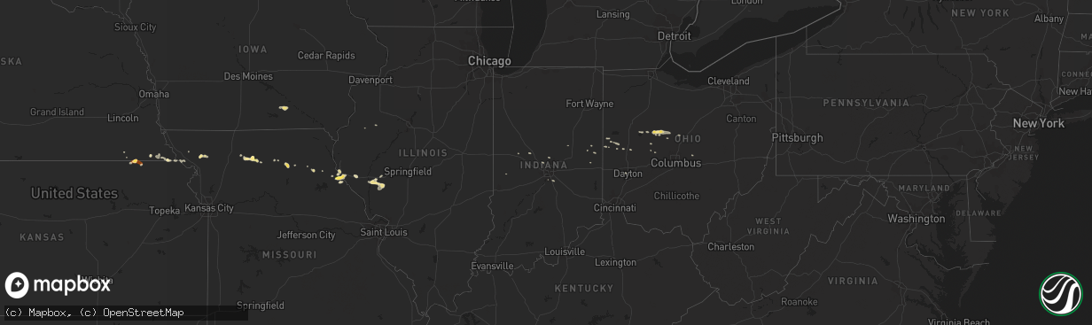 Hail map in Indiana on May 15, 2013