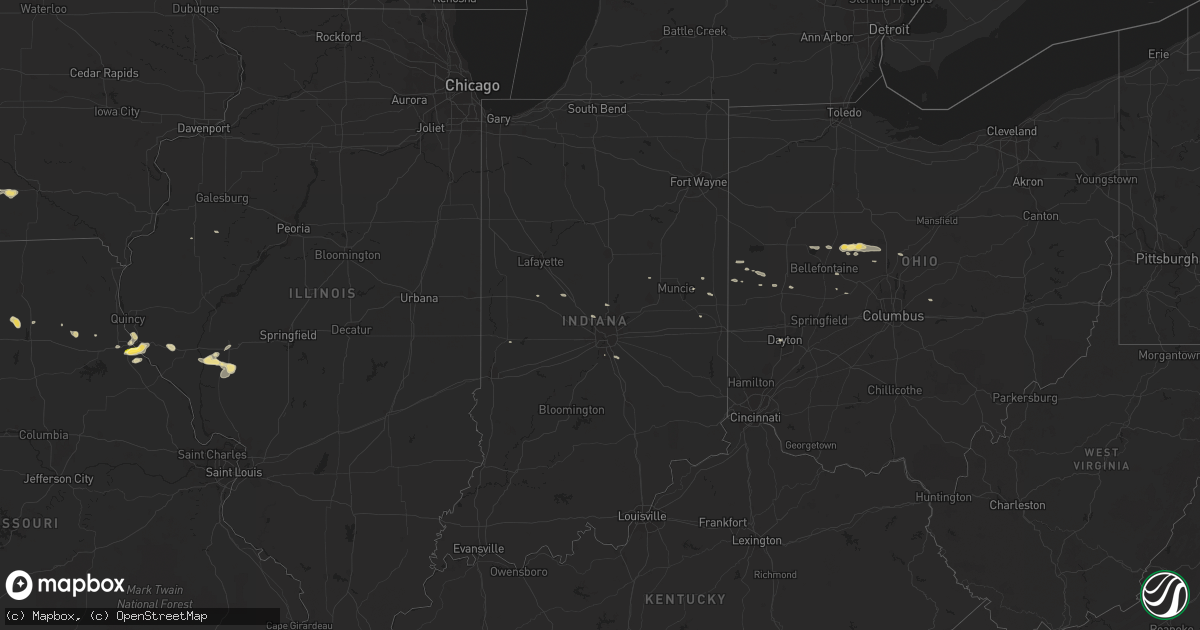 Hail map in Indiana on May 15, 2013