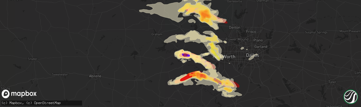 Hail map in Mineral Wells, TX on May 15, 2013