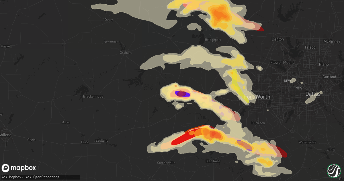 Hail map in Mineral Wells, TX on May 15, 2013