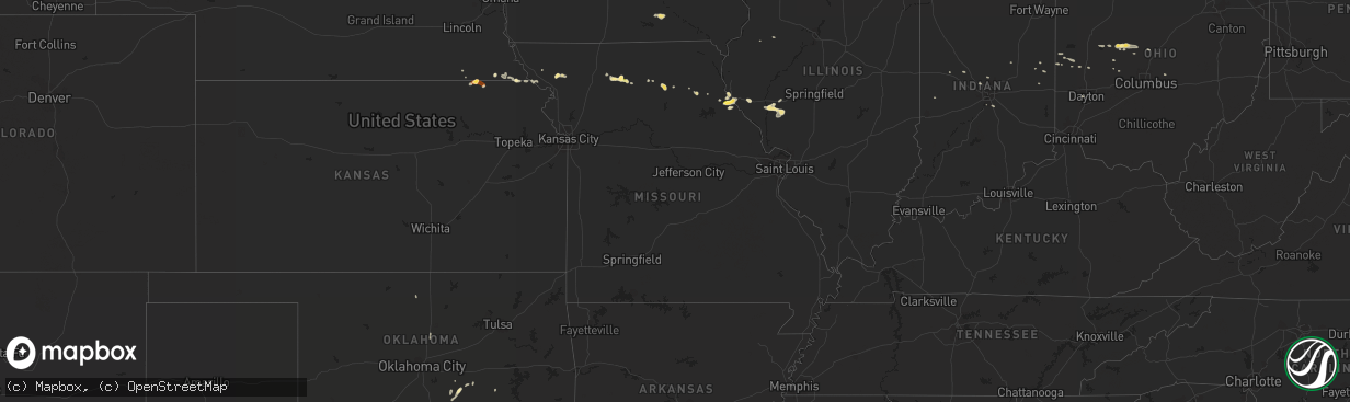 Hail map in Missouri on May 15, 2013