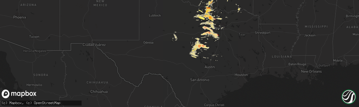 Hail map in Texas on May 15, 2013