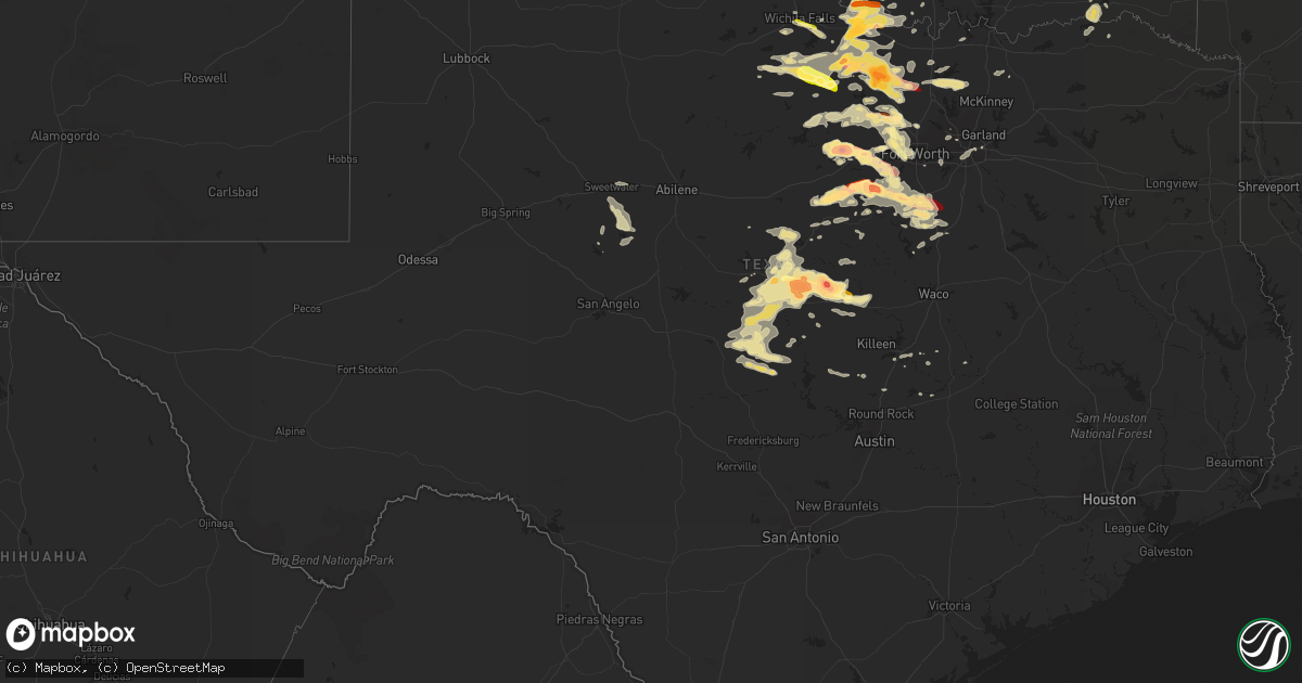 Hail map in Texas on May 15, 2013