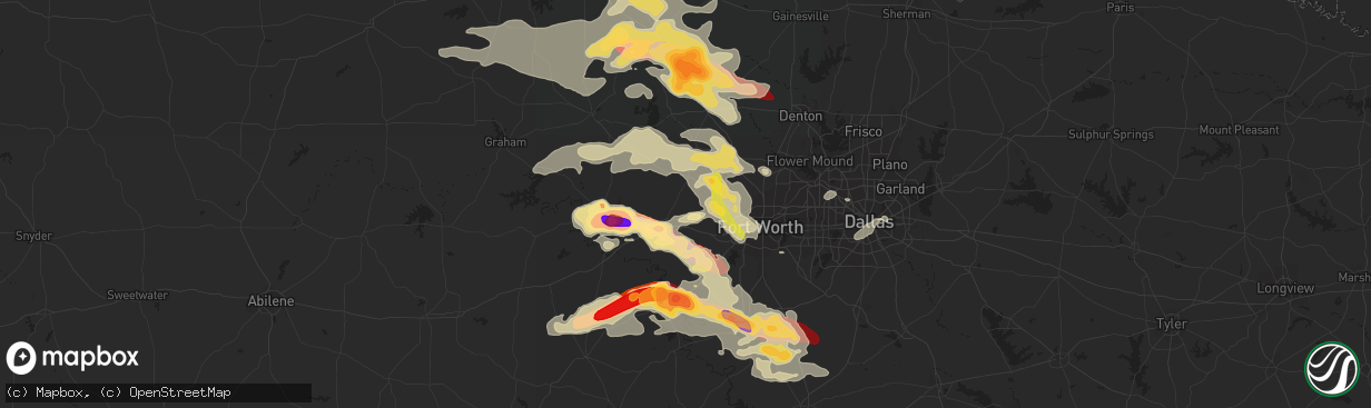 Hail map in Weatherford, TX on May 15, 2013