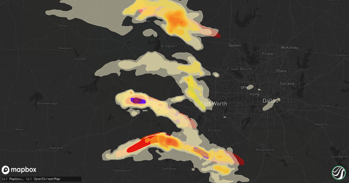 Hail map in Weatherford, TX on May 15, 2013