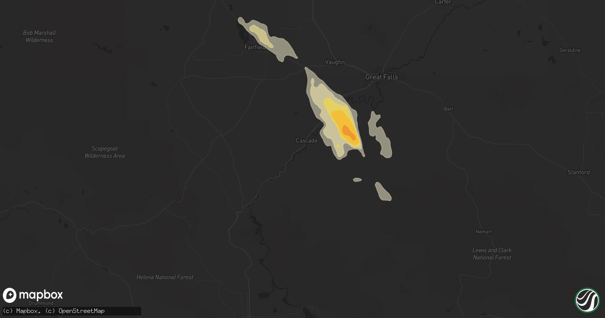 Hail map in Cascade, MT on May 15, 2014