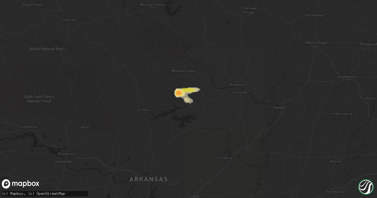 Hail map in Prim, AR on May 15, 2014