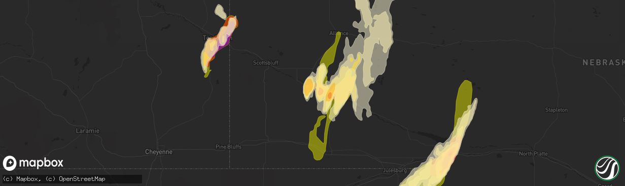 Hail map in Bridgeport, NE on May 15, 2015