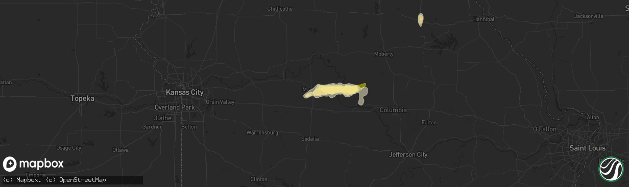 Hail map in Marshall, MO on May 15, 2015