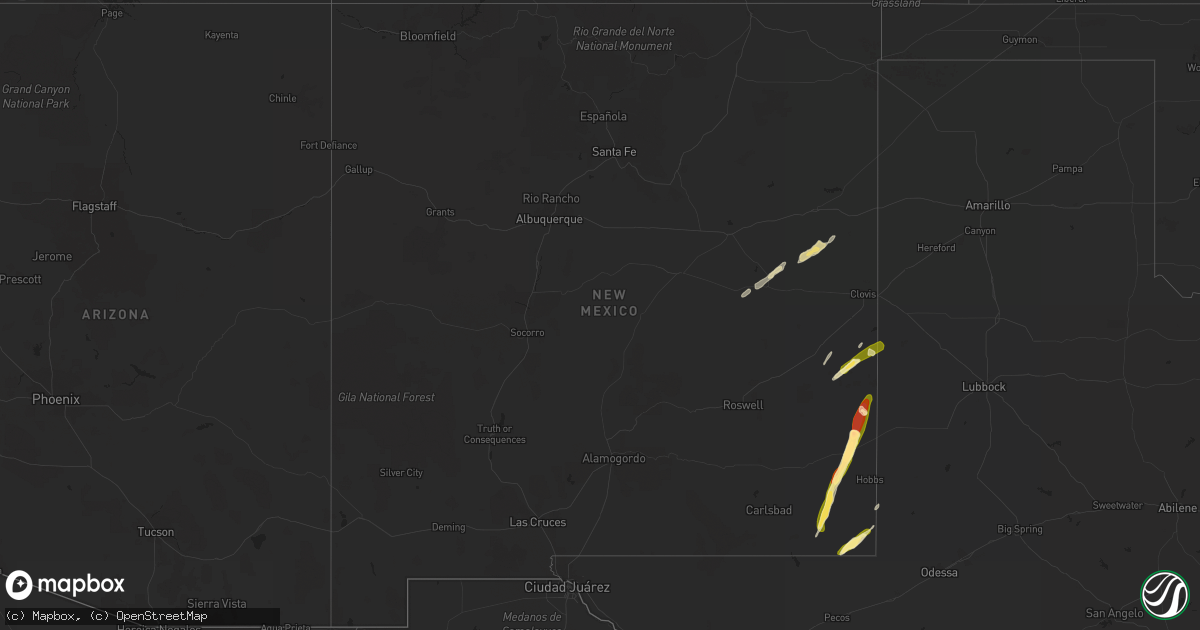 Hail map in New Mexico on May 15, 2015