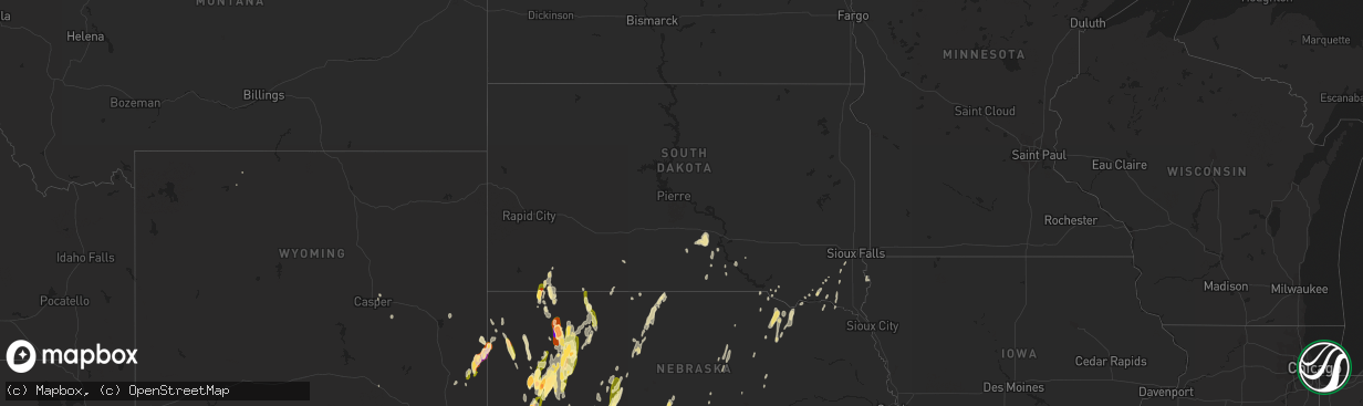 Hail map in South Dakota on May 15, 2015