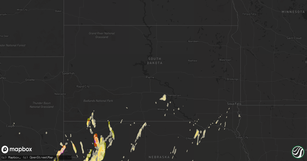 Hail map in South Dakota on May 15, 2015