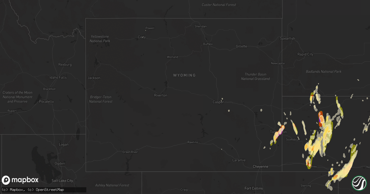 Hail map in Wyoming on May 15, 2015