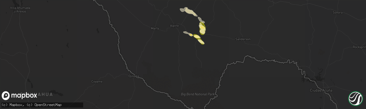 Hail map in Alpine, TX on May 15, 2016