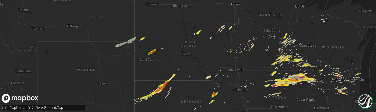 Hail map in South Dakota on May 15, 2017