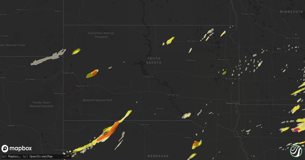 Hail map in South Dakota on May 15, 2017