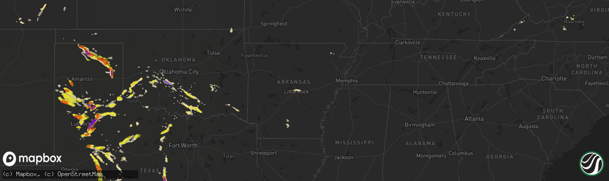 Hail map in Arkansas on May 15, 2018