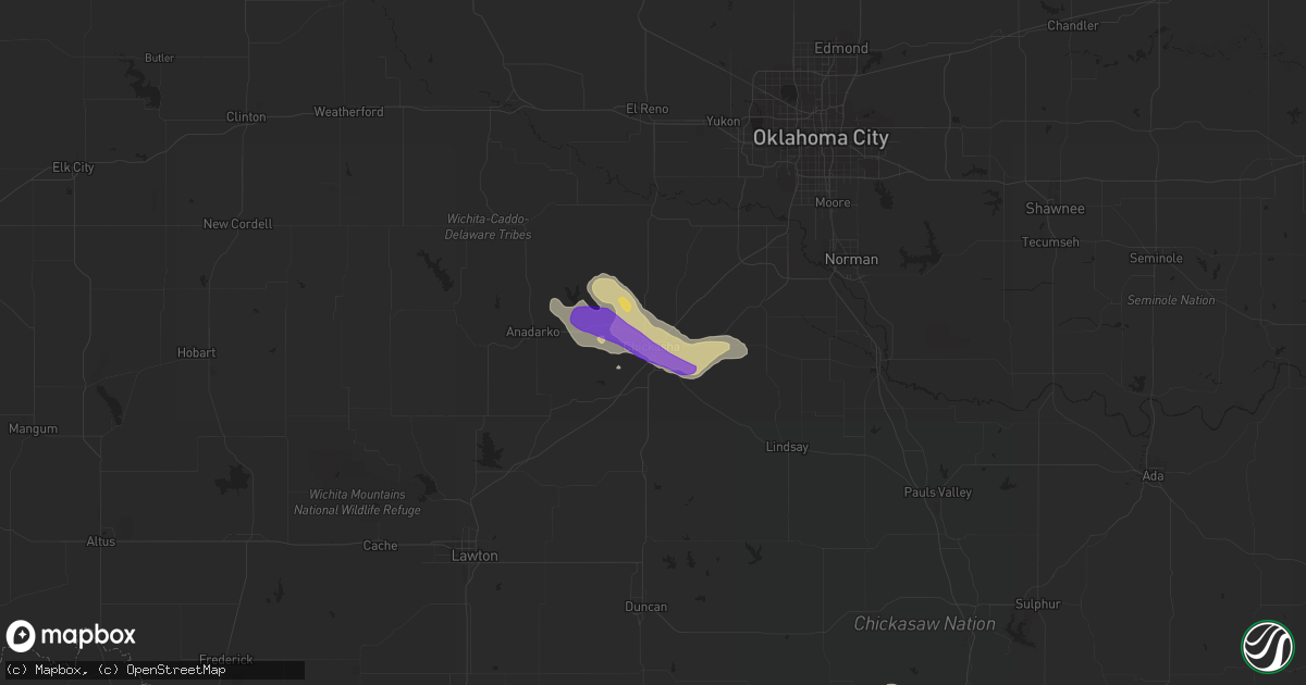 Hail map in Chickasha, OK on May 15, 2018