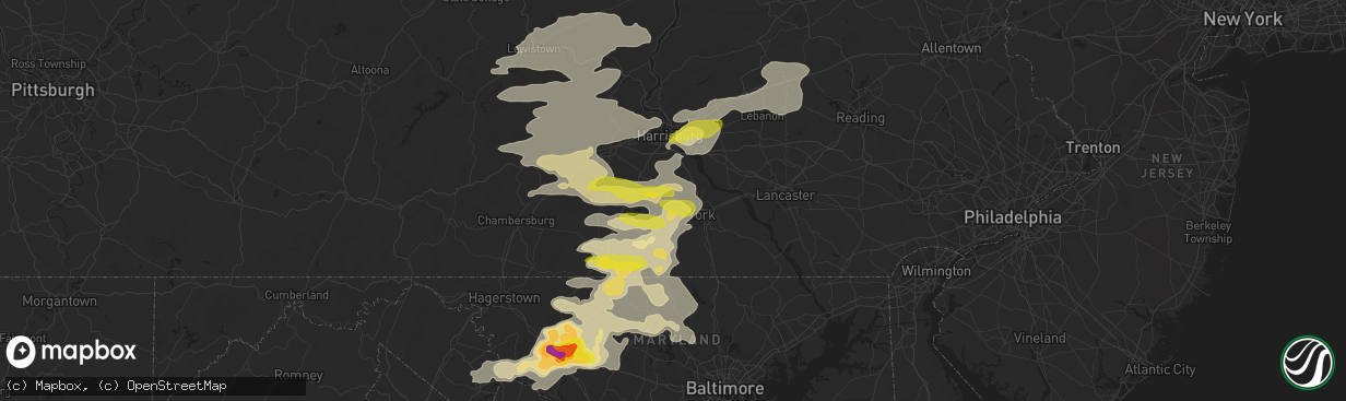 Hail map in Dover, PA on May 15, 2018