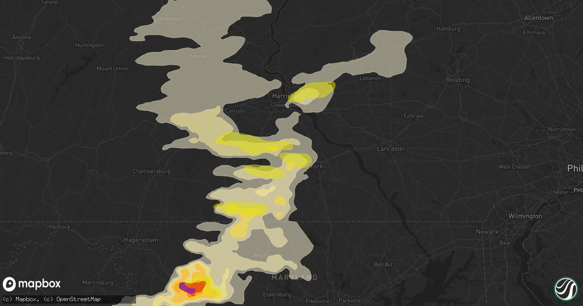 Hail map in Dover, PA on May 15, 2018