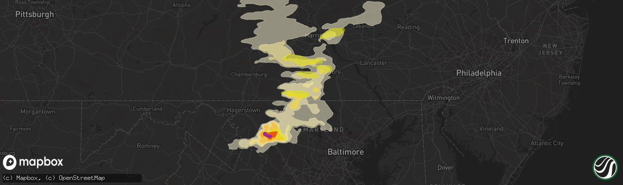 Hail map in Hanover, PA on May 15, 2018