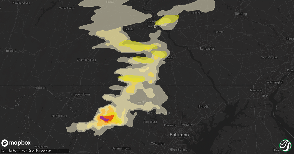 Hail map in Hanover, PA on May 15, 2018