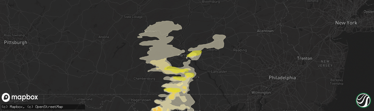 Hail map in Harrisburg, PA on May 15, 2018