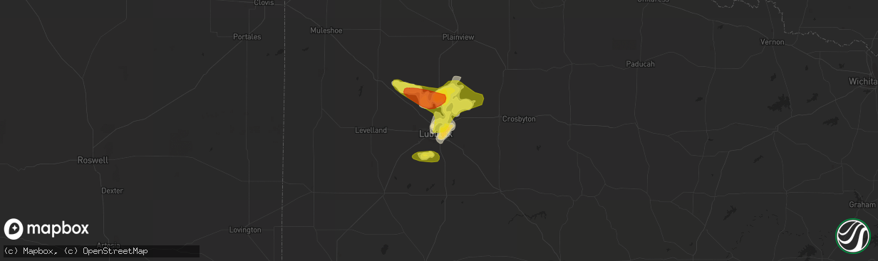 Hail map in Lubbock, TX on May 15, 2018