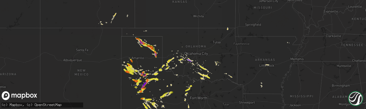 Hail map in Oklahoma on May 15, 2018