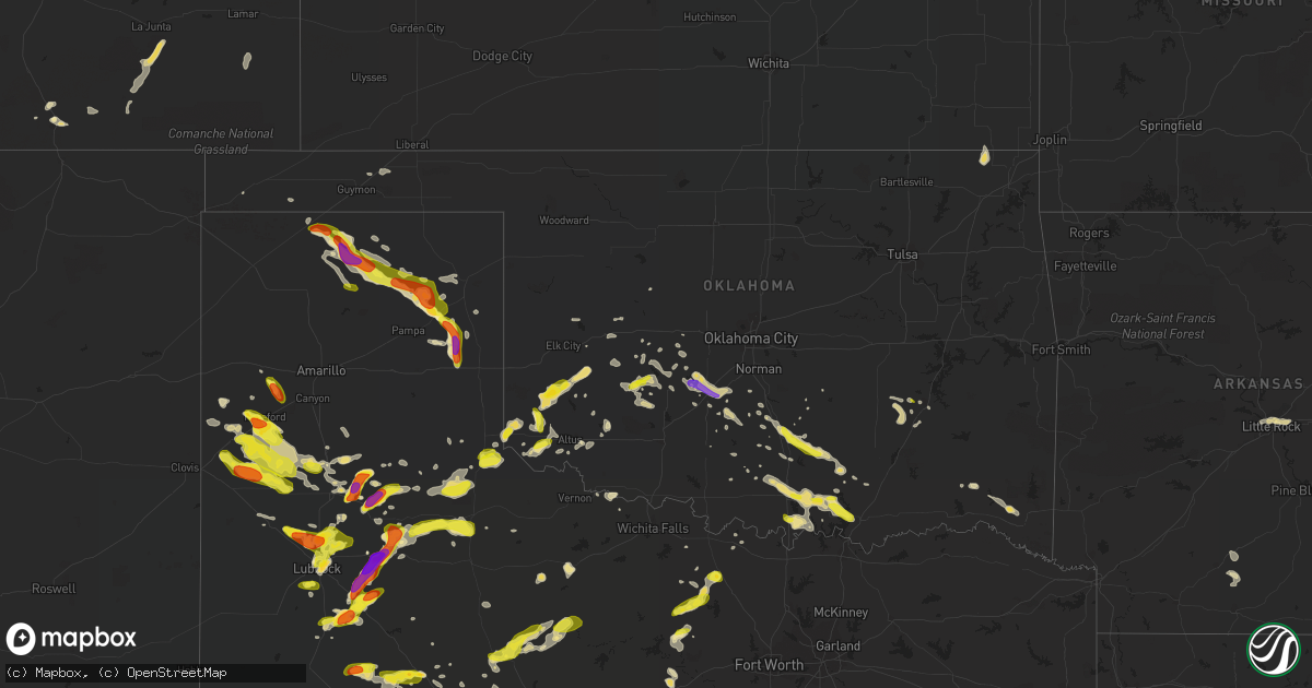 Hail map in Oklahoma on May 15, 2018