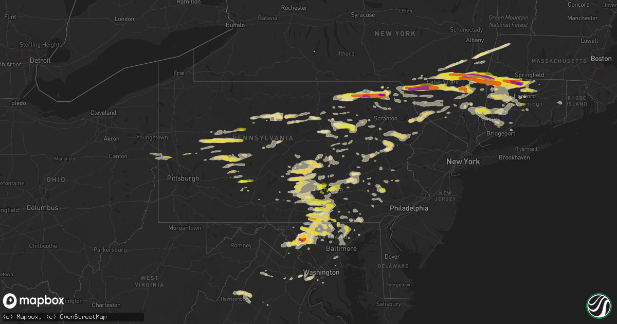 Hail map in Pennsylvania on May 15, 2018