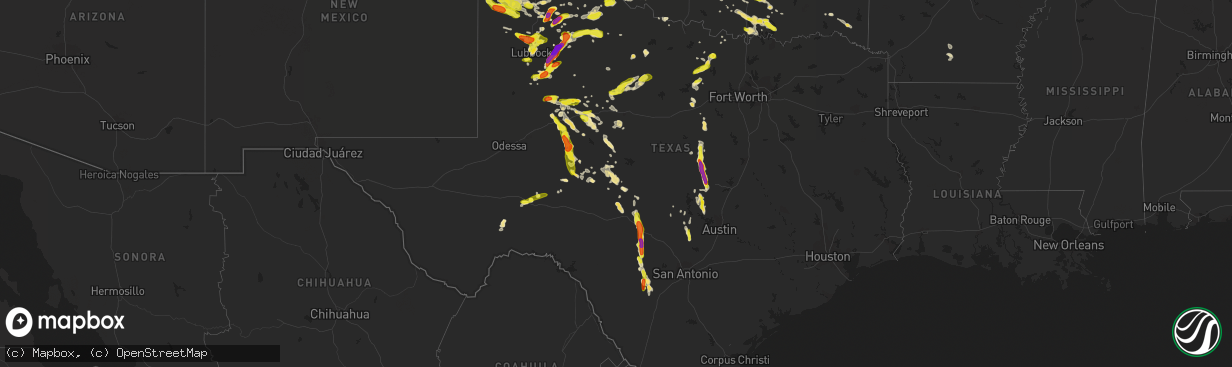 Hail map in Texas on May 15, 2018