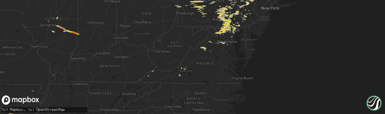 Hail map in Virginia on May 15, 2018