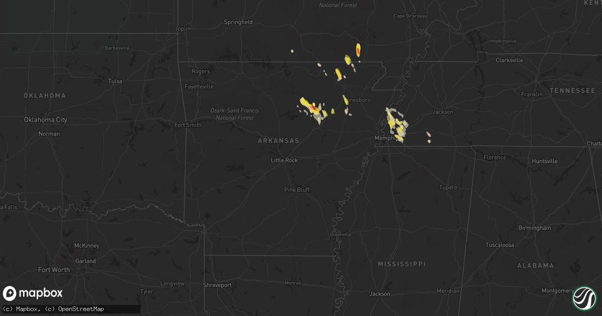 Hail map in Arkansas on May 15, 2019