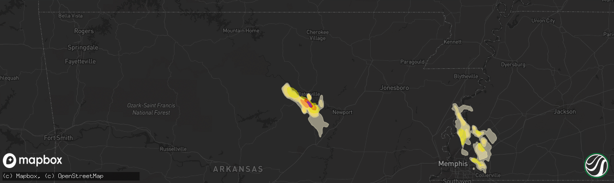 Hail map in Batesville, AR on May 15, 2019